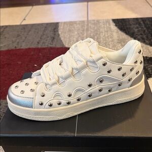Cape Robbin White and Silver Studded Sneakers